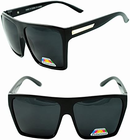 Unisex Xl Large Oversized Square Flat Top Black Polarized Retro Sunglasses