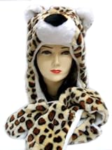 Plush Leopard Animal Hat - Leopard Hat with Ear Flaps and Hand Pockets