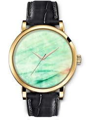 SPRAWL Aanalog Fashion Series Gold Ladies Watches of Genuine Black Leather Strap,Unique Wrist Watch for Women Girls Designed with Blue Lines disordered