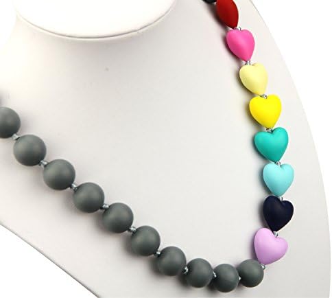 Deeyee Rainbow Heart Baby Teething Nursing Necklace Jewelry - BPA Free and FDA Approved - Grey