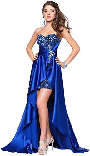 Kingspearl Ladies Beaded Front Short Long Back Prom Evening Gown Party Dress Blue