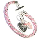 Breast Cancer awareness Pink ribbon rope twist charm bracelet