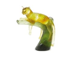 Daum Glass - Animal Sculptures Collection - Panther on Green Tree - Amber