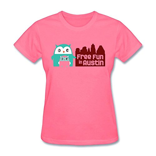 Latest Summer Women Free Fun in Austin Design Cotton Tshirt Pink XXL