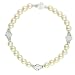 Silver Tone Simulated Pearl and Crystal Beads Stretch Bracelet