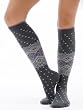 Womens Print Knee Hi Socks Cashmere Virgin Wool blend 4 Color Options Gray Plum Taupe or Charcoal