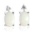 Earrings With Precious Stones - Genuine Clean Diamonds and Opals Crafted in White Gold Length 9mm