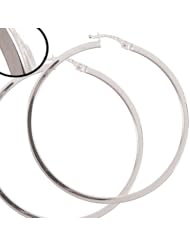 14k White Gold, Plain Hollow 2mm Square Tube Circular Hoop Earring 60mm Inside Diameter Snap Down Clasp