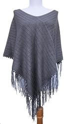 Handmade Poncho in Original Gray - Recommended for Women Wearing Extra Large Size (Crocheted By Hand Border)