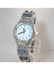 Elegant Talking Watch With Alarm Silver Tone Abalone Beaded Band