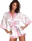 Beauty Night Maggie White And Pink Dressing Gown and Thong BN6182 One Size