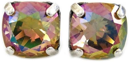 Catherine Popesco Silvertone Crystal Square Post Stud Earrings, Purple Haze 6581P
