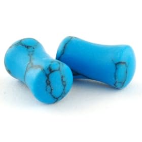 Pair of Synthetic Turquoise Stone Double Flared Domed Plugs: 2g