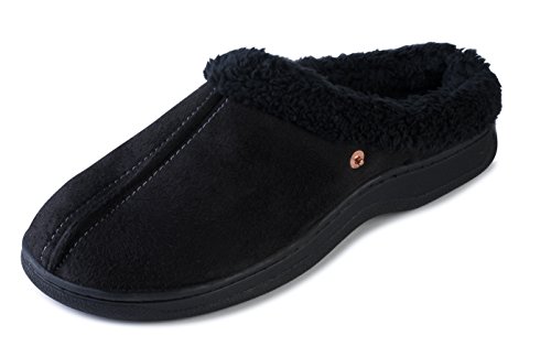 J. Fiallo Mens Stiched Faux Suade, Fleece Lined Clog Slippers (Black)M