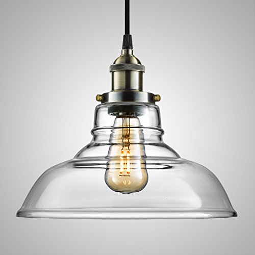Arvidsson Vintage Hanging Lamp, INDUSTRIAL Pendant Light, CLEAN Clear Glass Shade, 100% Brass Brushed Antique Socket, Pretty Cool Fabric Cord, SIMPLE Dining Room Light, UL Standard, ETL Qualified