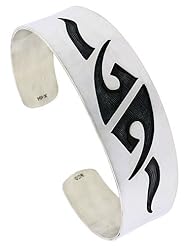 Sterling Silver Tribal Design Cuff Bangle 7/16 inch wide,