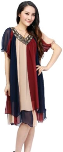 Women's Plus Size Chiffon Dress Fashion Red Stripe Print Dress