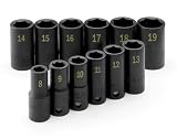 SK Hand Tools 4080 12-Piece 3/8-Inch Drive 6 Point Semi-Deep Metric High Visibility Impact Socket Set