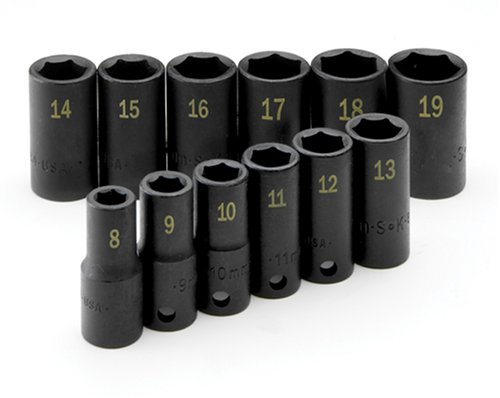 SK Hand Tools 4080 12-Piece 3/8-Inch Drive 6 Point Semi-Deep Metric High Visibility Impact Socket Set