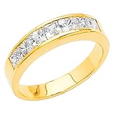 14K Yellow Gold Princess-cut Channel Set CZ Cubic Zirconia Ladies Wedding Band Ring