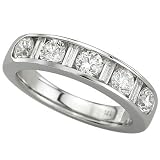 14K White Gold Channel Set Round & Baguette Diamond Band Ring (1.25 ctw)