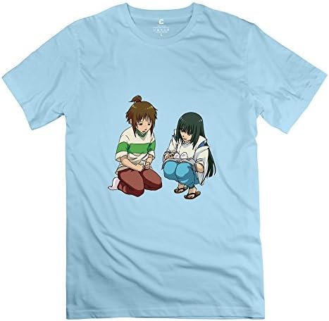 Hoxsin Men's Spirited Away Anime 100% Cotton T Shirt SkyBlue US Size XXL