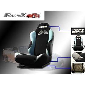 Black with Baby Blue Universal Racing Seats - Pair