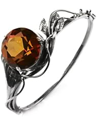 Sterling Silver and Diamond Cut Collection  Honey Amber Round Bangle