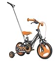 Hudora 10213 - Kinderfahrrad RS-1, Eva Reifen 25,4 cm (10 Zoll) mit Schubstange und Stützräder, schwarz / orange