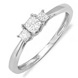 14k White Gold Princess Diamond Ladies Bridal 3 Stone Ring Engagement 1/2 (0.50 cttw, F-G-H Color, SI-I Clarity)