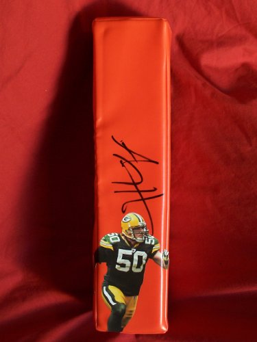 Green Bay Packers A.J. Hawk Autographed Custom Photo Football End Zone Pylon, Ohio State Buckeyes, Proof Photo of AJ Signing for Us.