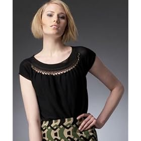 AK Anne Klein Petite Pointelle-Trim Cap-Sleeve Top