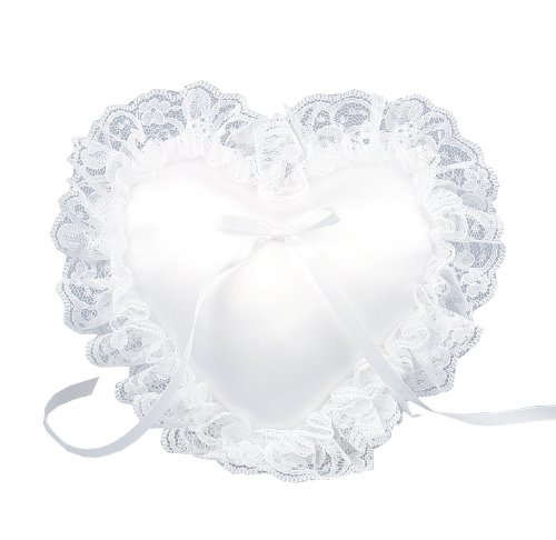 Hortense B. Hewitt Wedding Accessories, Ring Bearer Pillow, White Heart, 7-Inches x 7-Inches