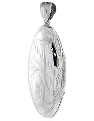 Large Sterling Silver Oval Locket Hand Engraved, 3/4 x 1 5/8 inch