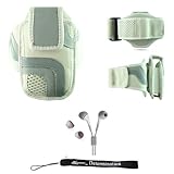 White Adjustable Deluxe Sportband / Workout Armband with Adaptable Neck Str ....