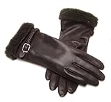 UGG Australia Braided Buckle Leather Cashmere Gloves - Brown - Large