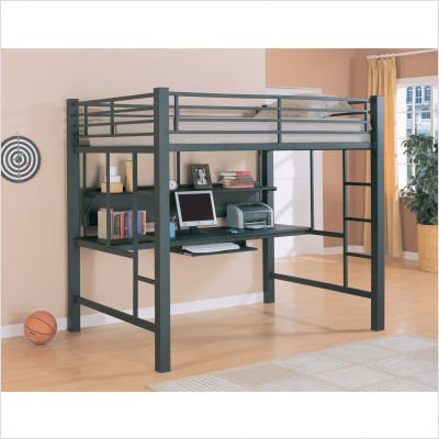Contemporary Charcoal Gray Metal Loft Bed & Computer Workstation