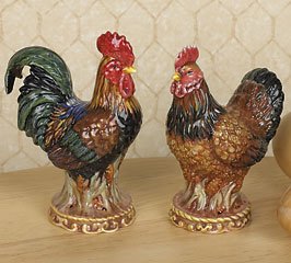 French Country Rooster And Chicken Salt And Pepper Shakers For Kitchen Decor