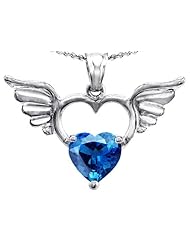 Original Star K (tm) Wings Of Love Birthstone Pendant with 8mm Heart Shape Simulated Blue Topaz in 925 Sterling Silver