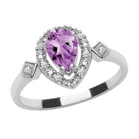 10k White Gold, February Birthstone, Amethyst and Diamond Pear Shaped Ring by Amazon.com Collection
