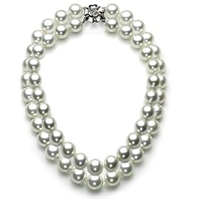 Bling Jewelry Sterling Silver 12mm Shell White Pearl Double Strand Necklace... by 
