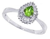 0.29Ct Pear Shaped Peridot Ring with Diamonds in 14Kt White Gold