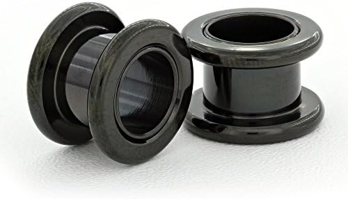 Black Anodized Stainless Steel Screw Flesh Tunnel Plug Round Edges (12mm 1/2g)