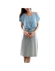 Cutout Scoop Neck Summer Cotton/Polyester Knee Length Short Sleeves  Dress