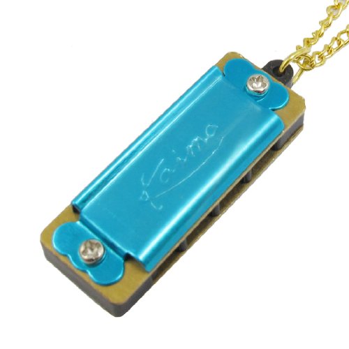 Como Blue 4 Holes Mini Harmonica Pendant Lobster Clasp Chain Necklace
