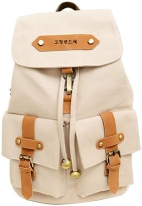 sinodoor Korea Vintage Canvas Backpack Girl Women Shoulder School Bag Fashion Cute Satchel Rucksack(Beige)