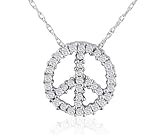10k White Gold Diamond Peace Sign Pendant (1/4 cttw, K-L Color, I3 Clarity), 18