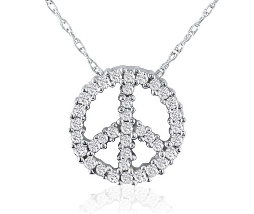 Childrens Toyshop  Jewelry : 10k White Gold Diamond Peace Sign Pendant (1/4 cttw, K-L Color, I3 Clarity), 18"