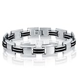 Stainless Steel with Black Rubber Mens Chain Link Bracelet 8 1/2inches
