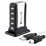 eForCity 7-Port Compact USB Hub with USB Extension Black / Silver